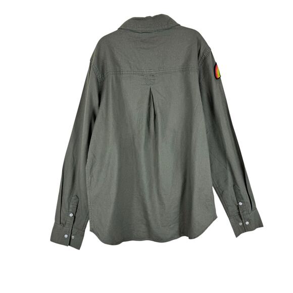 Tractr NWT Army Green Long Sleeve Snap Up Shirt Patches Cotton Girls Size 10 12 - Picture 2 of 9